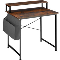 Tectake Desk - With Shelving And Fabric Storage Bag 80 Cm - Industrial Wood Dark, Rustic