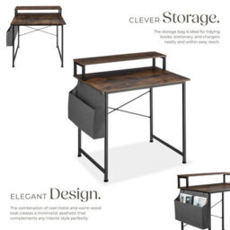 Tectake Desk - With Shelving And Fabric Storage Bag 80 Cm - Industrial Wood Dark, Rustic - thumbnail 3