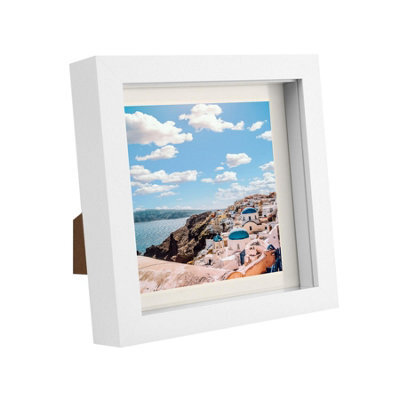 "Nicola Spring 6"" X 6"" White 3D Box Photo Frame - 4"" X 4"" Mount - Ivory" - image 1