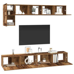 Berkfield Modern Wall-Mounted 5 Pcs Old Wood 100 X 30 X 30 Cm Engineered Wood - thumbnail 3
