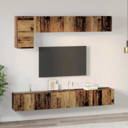 Berkfield Modern Wall-Mounted 5 Pcs Old Wood 100 X 30 X 30 Cm Engineered Wood - thumbnail 4