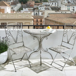 Wyld And Coco Outdoor Bistro Set Grey Metal Iron Frame With Foldable Chairs And Compact Table, 3-Piece - thumbnail 2