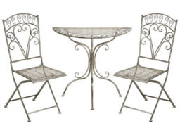 Wyld And Coco Outdoor Bistro Set Grey Metal Iron Frame With Foldable Chairs And Compact Table, 3-Piece - thumbnail 3