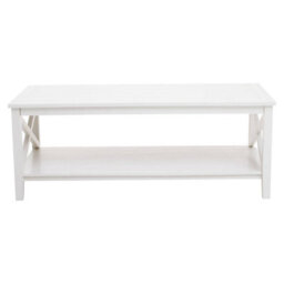 Orsina Ivory Coffee Table, Wood Table For Coffee And Outdoor With Bottom Shelf, Pine Wood & Mdf Tea Table
