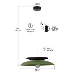 Luminosa Lighting Luminosa Ferro Dome Pendant Ceiling Light Green, Black 1X E27 - thumbnail 3