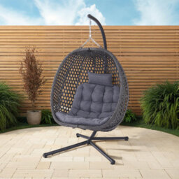 More4Homes Como Hanging Rattan Egg Chair Grey - thumbnail 1