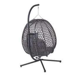 More4Homes Como Hanging Rattan Egg Chair Grey - thumbnail 4