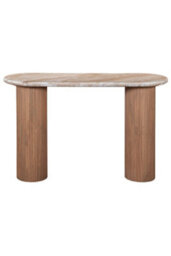 Upton Natural Marble And Wood Pedestal Console Table - thumbnail 2