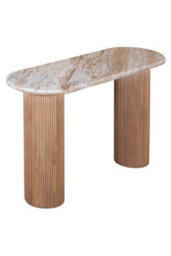 Upton Natural Marble And Wood Pedestal Console Table - thumbnail 3