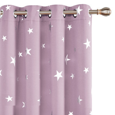 Deconovo Super Soft Foil Star Printed Thermal Insulated Eyelet Blackout Curtains For Nursery, W55 X L72 Inch, Baby Pink, 2 Panels - image 1