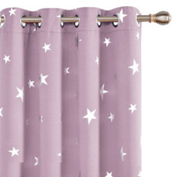 Deconovo Super Soft Foil Star Printed Thermal Insulated Eyelet Blackout Curtains For Nursery, W55 X L72 Inch, Baby Pink, 2 Panels - thumbnail 1
