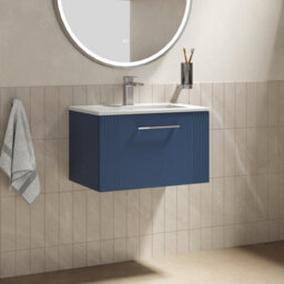 Balterley Belvide Partial Fluted 1 Drawer Wall Hung Vanity Unit With 1 Tap Hole Minimalist Basin - 600mm - Satin Blue - thumbnail 6