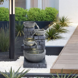 Living And Home Grey Rustic Resin Rock Water Fountain With Led Lights And Solar Panel 45 Cm - thumbnail 1