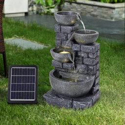 Living And Home Grey Rustic Resin Rock Water Fountain With Led Lights And Solar Panel 45 Cm - thumbnail 2