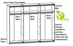 Impact Furniture Large Sliding Door Wardrobe Oak Black Storage Bedroom Furniture 270Cm Luxury Kassel - thumbnail 5
