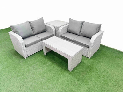 Fimous 4 Seater Outdoor Love Sofa Set Rattan Garden Furniture Set Oblong Coffee Table Side Table Light Grey - image 1