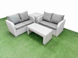 Fimous 4 Seater Outdoor Love Sofa Set Rattan Garden Furniture Set Oblong Coffee Table Side Table Light Grey - thumbnail 2