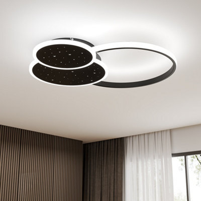 Living And Home 3 Circles Classic Black Finish Starry Sky Led Ceiling Light In White Light For Living Room Dining Room - image 1