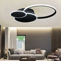 Living And Home 3 Circles Classic Black Finish Starry Sky Led Ceiling Light In White Light For Living Room Dining Room - thumbnail 3