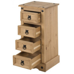 Mercers Furniture Corona Narrow 4 Drawer Bedside Cabinet Table Chest Solid Wood Pine Wooden With Mexican Styling - thumbnail 2