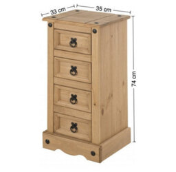 Mercers Furniture Corona Narrow 4 Drawer Bedside Cabinet Table Chest Solid Wood Pine Wooden With Mexican Styling - thumbnail 5
