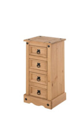 Mercers Furniture Corona Narrow 4 Drawer Bedside Cabinet Table Chest Solid Wood Pine Wooden With Mexican Styling - thumbnail 4