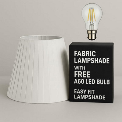 White  Fabric Coolie Lampshade 28Cm With Premium Quality Free A60 Led Bulb - image 1