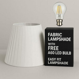 28Cm White Pleated Fabric Coolie Lampshade With Free A60 Led Bulb Ceiling, Pendant, Table & Floor Lamp Shade.