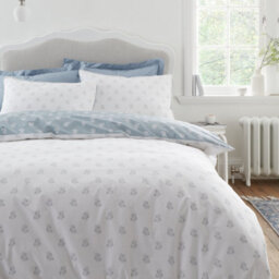 Bianca Fine Linens Esme Floral 200 Thread Count Cotton Reversible Duvet Cover Set With Pillowcase White / Blue - thumbnail 1