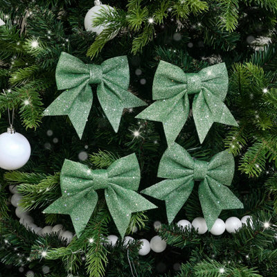 Melody Maison Set Of 4 Sage Green Glitter Christmas Bows - image 1