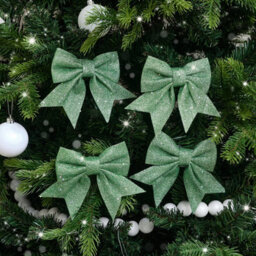 Melody Maison Set Of 4 Sage Green Glitter Christmas Bows