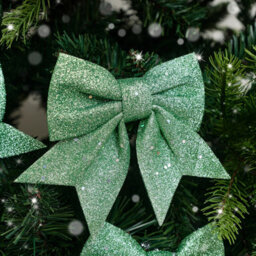 Melody Maison Set Of 4 Sage Green Glitter Christmas Bows - thumbnail 3