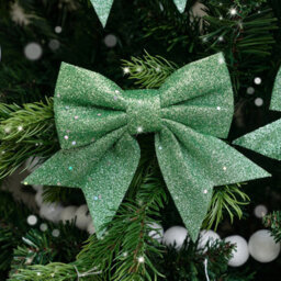 Melody Maison Set Of 4 Sage Green Glitter Christmas Bows - thumbnail 4