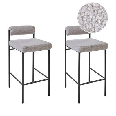 Beliani Set Of 2 Bar Chairs Amaya Boucle Grey - image 1