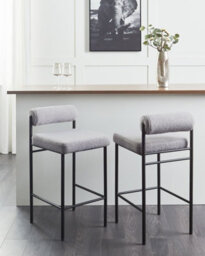 Beliani Set Of 2 Bar Chairs Amaya Boucle Grey - thumbnail 2
