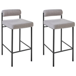 Beliani Set Of 2 Bar Chairs Amaya Boucle Grey - thumbnail 4