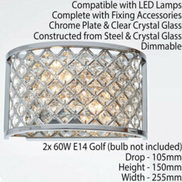 Crystal Cage Wall Light Chrome Glass Shade Modern Twin Bulb Lounge Lamp Fitting - thumbnail 2