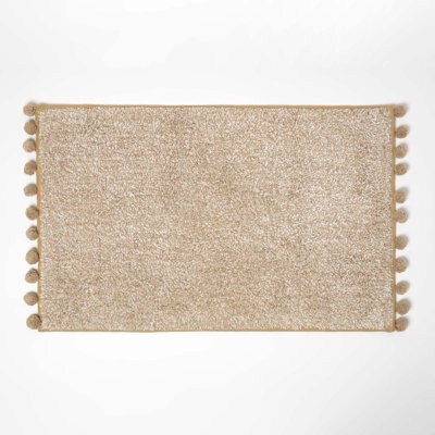 Homescapes Tufted Natural 100% Cotton Bath Mat With Pom Pom Edges 50 X 80 Cm - image 1