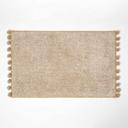 Homescapes Tufted Natural 100% Cotton Bath Mat With Pom Pom Edges 50 X 80 Cm