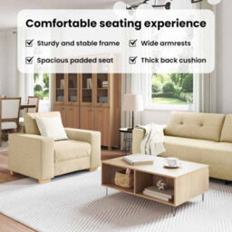 Vidaxl Sofa Set With Cushion With Pillow Cream Fabric - thumbnail 8