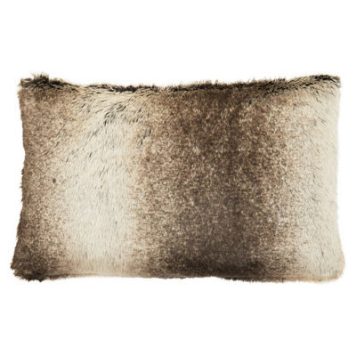 Orsina Lamina Mocha Ombre Rectangular Faux Fur Cushion, Luxe Feather-Filled Throw Pillow With Faux-Suede Reverse - image 1