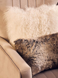 Orsina Lamina Mocha Ombre Rectangular Faux Fur Cushion, Luxe Feather-Filled Throw Pillow With Faux-Suede Reverse - thumbnail 8