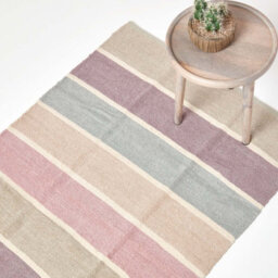 Homescapes Cotton Chenille Striped Rug Blue Beige Purple Grey Natural, 90 X 150 Cm - thumbnail 1