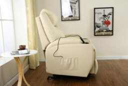 More4Homes Rise Recliner Chair With Single Motor, Heat And Massage, Remote Control, Pocket Storage And Cup Holders In Cream Bonded Leather - thumbnail 8
