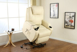 More4Homes Rise Recliner Chair With Single Motor, Heat And Massage, Remote Control, Pocket Storage And Cup Holders In Cream Bonded Leather