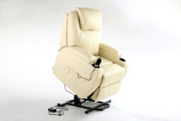 More4Homes Rise Recliner Chair With Single Motor, Heat And Massage, Remote Control, Pocket Storage And Cup Holders In Cream Bonded Leather - thumbnail 5