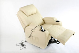 More4Homes Rise Recliner Chair With Single Motor, Heat And Massage, Remote Control, Pocket Storage And Cup Holders In Cream Bonded Leather - thumbnail 4