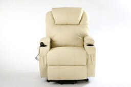 More4Homes Rise Recliner Chair With Single Motor, Heat And Massage, Remote Control, Pocket Storage And Cup Holders In Cream Bonded Leather - thumbnail 3