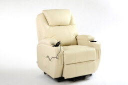 More4Homes Rise Recliner Chair With Single Motor, Heat And Massage, Remote Control, Pocket Storage And Cup Holders In Cream Bonded Leather - thumbnail 2