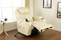 More4Homes Rise Recliner Chair With Single Motor, Heat And Massage, Remote Control, Pocket Storage And Cup Holders In Cream Bonded Leather - thumbnail 7